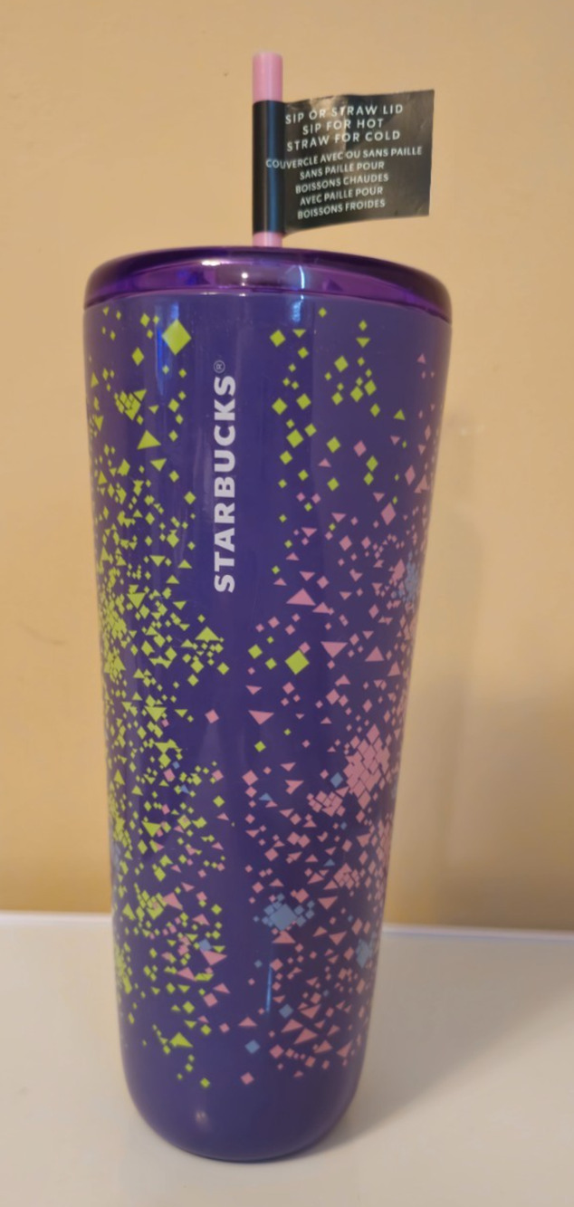 Starbucks 2025 Purple & Lime Green Splatter Hot & Cold Cup 24 oz Venti NEW!